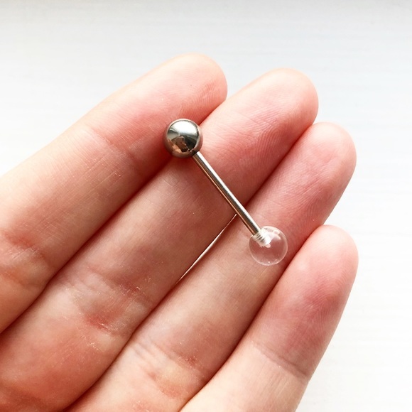 Chic silver & clear ball body jewelry/barbell bolt - Picture 1 of 5
